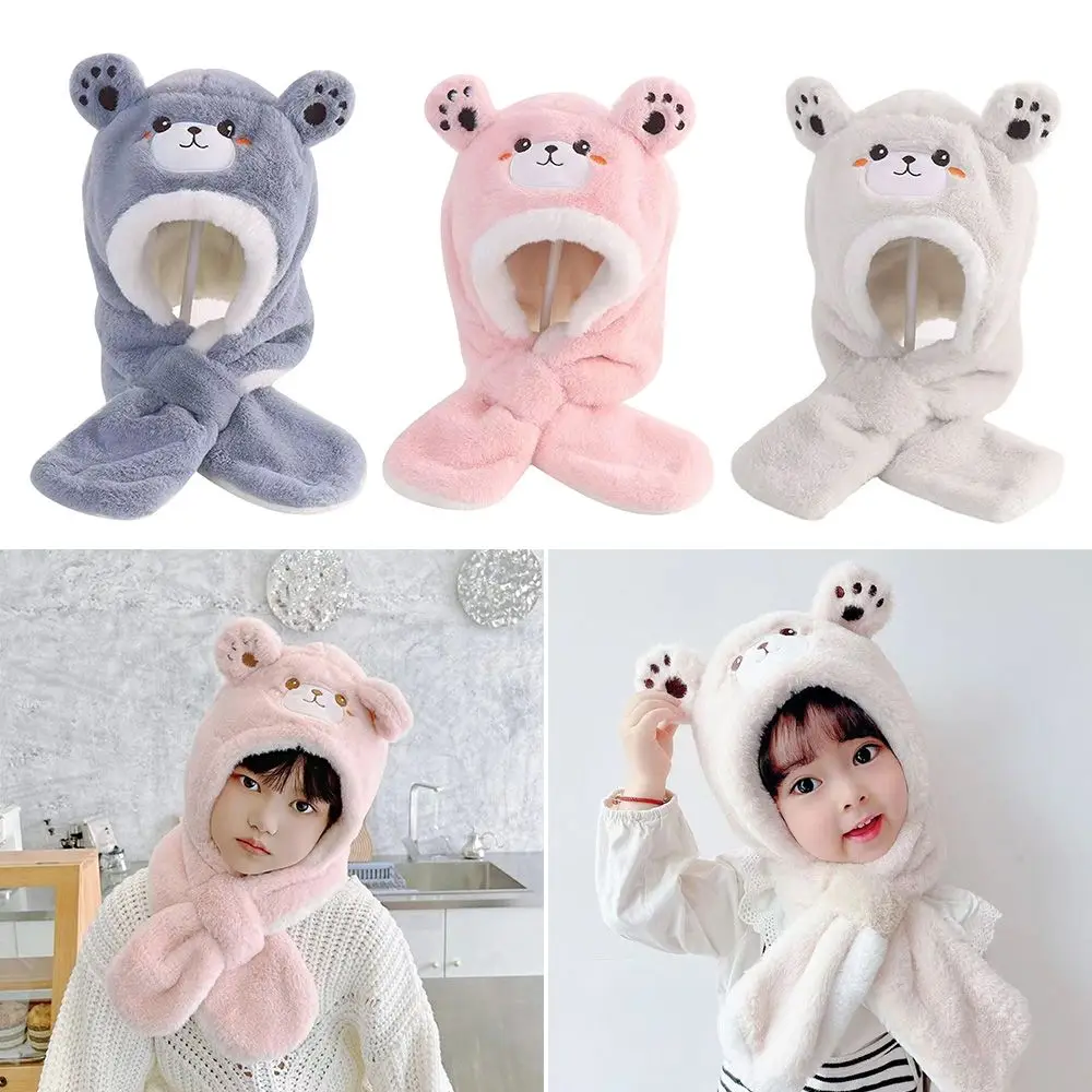 

Soft Cartoon Winter Warm Plush Hooded Scarf Kids Earflap Bonnet Cap Winter Baby Hats Toddler Beanie