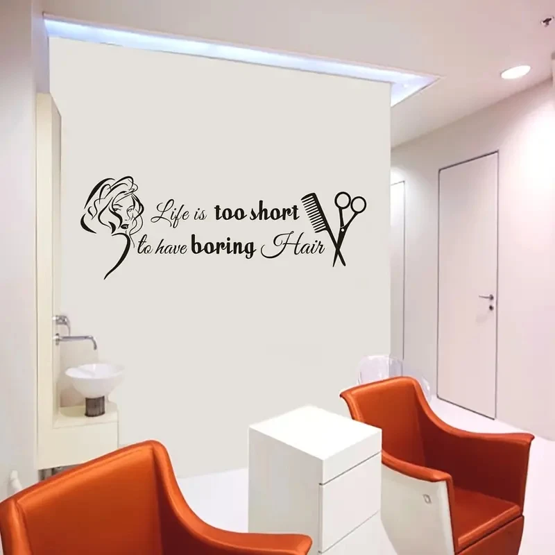 Barber Shop Decals Hair Stylish Wall Stickers Quotes Women Bedroom Decor Hair Salon Signboard,Life Is Too Short To Have Boring