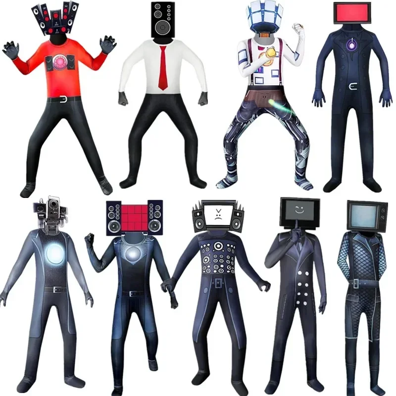 Skibidi T-Toilette Cosplay Kostüm Spiel Skibidi Audio Mann TV Mann Camcorder man Kostüme Overall Maske Halloween für Frauen Männer Jungen