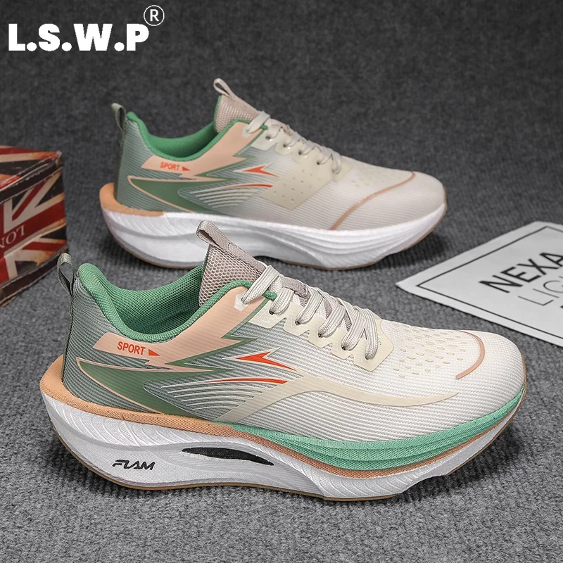 Men's Running Shoes, Tennis Shoes, Mesh Breathable Carbon Plate Running Shoes, High-Elastic Anti-Slip Wear-Resistant Outsole, Men's and Women's Marathon Physical Testing Daily Commuting Sports Shoes