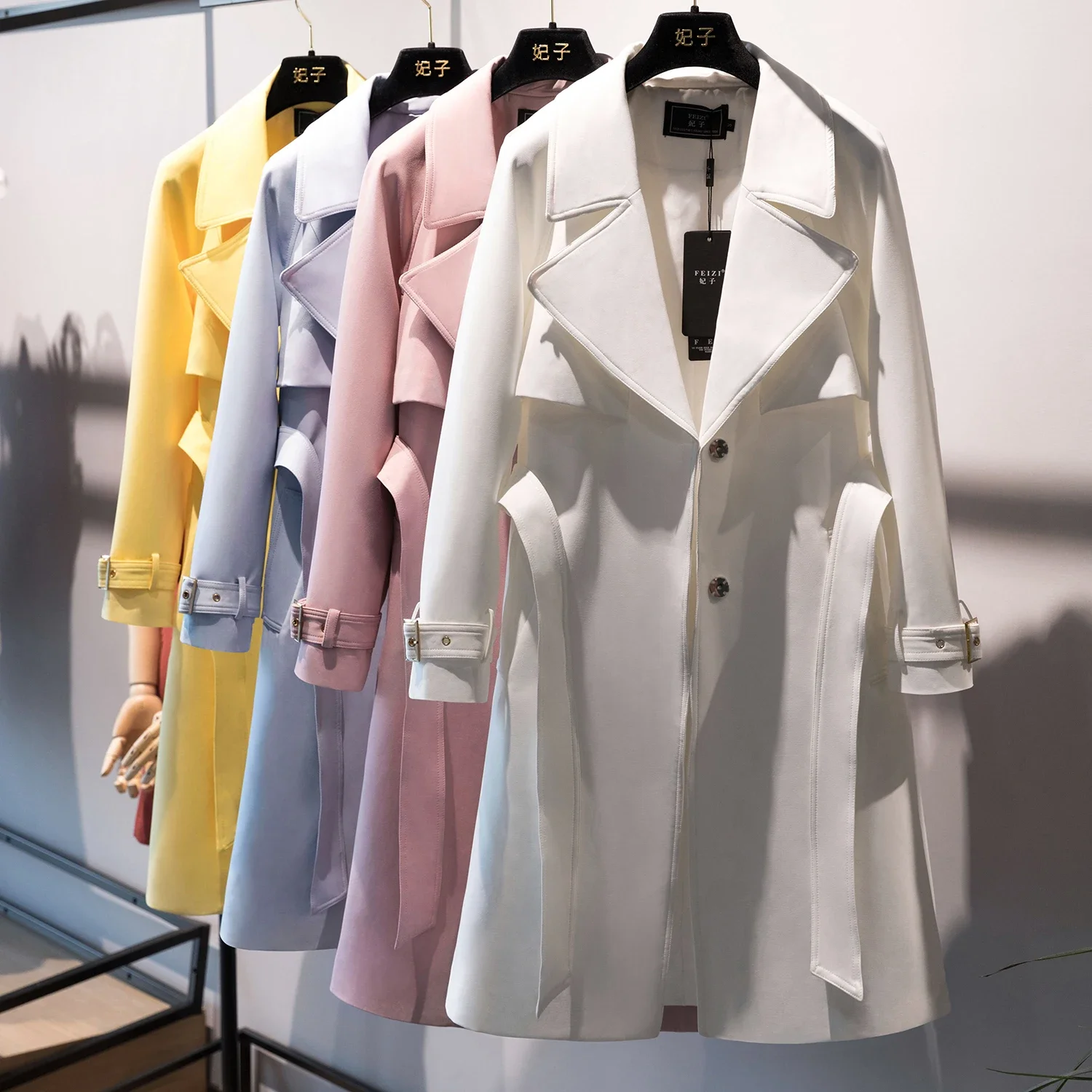 Trench Coat for Women Spring Autumn Korean Fashion Simple Elegant High-End Long Sleeve Mid-Length Windbreaker Lady Outerwear