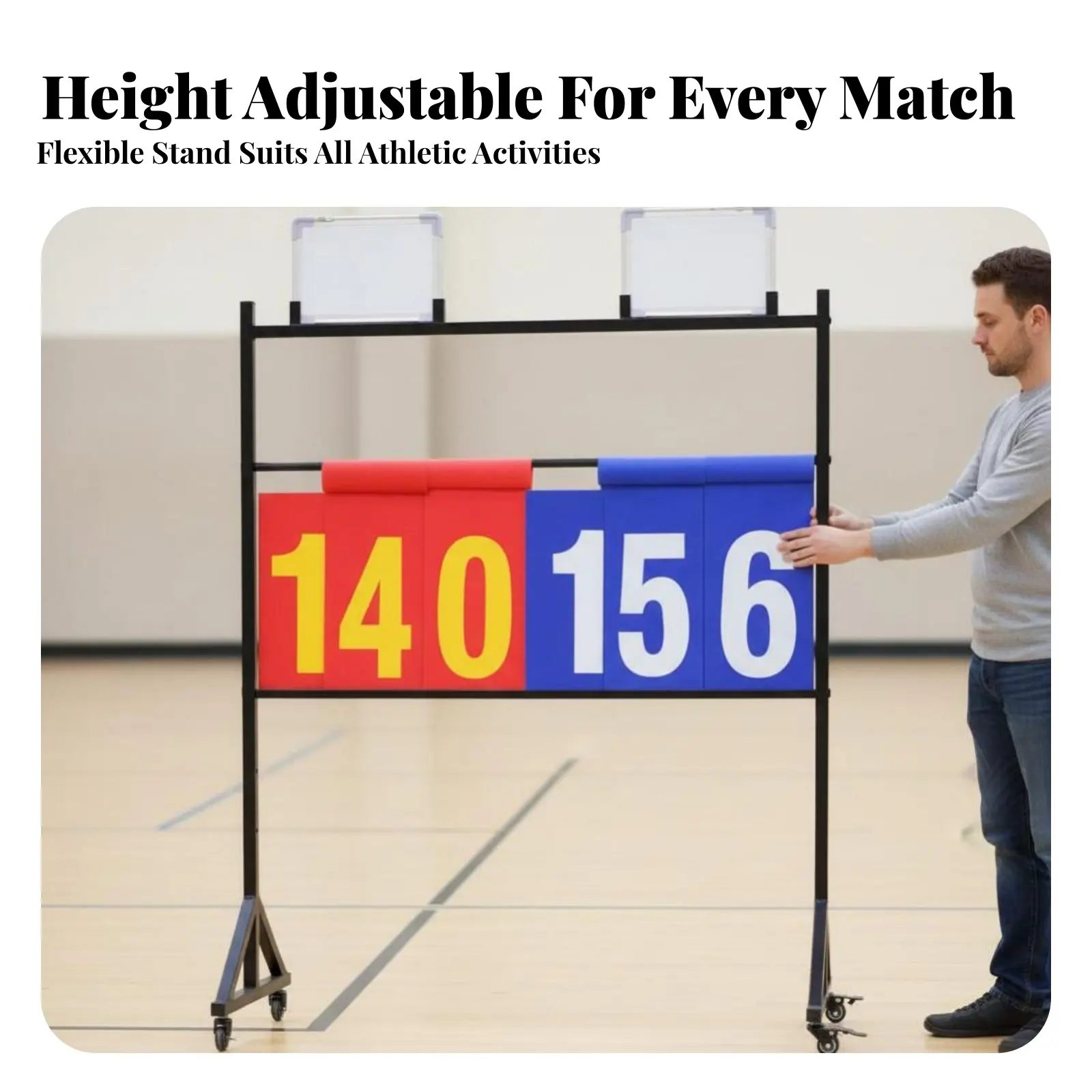 

Flip-Card Score Display Adjustable Height Rolling Score Stand Portable Design Easy to Read for Referees, Athletes, Outdoor Field