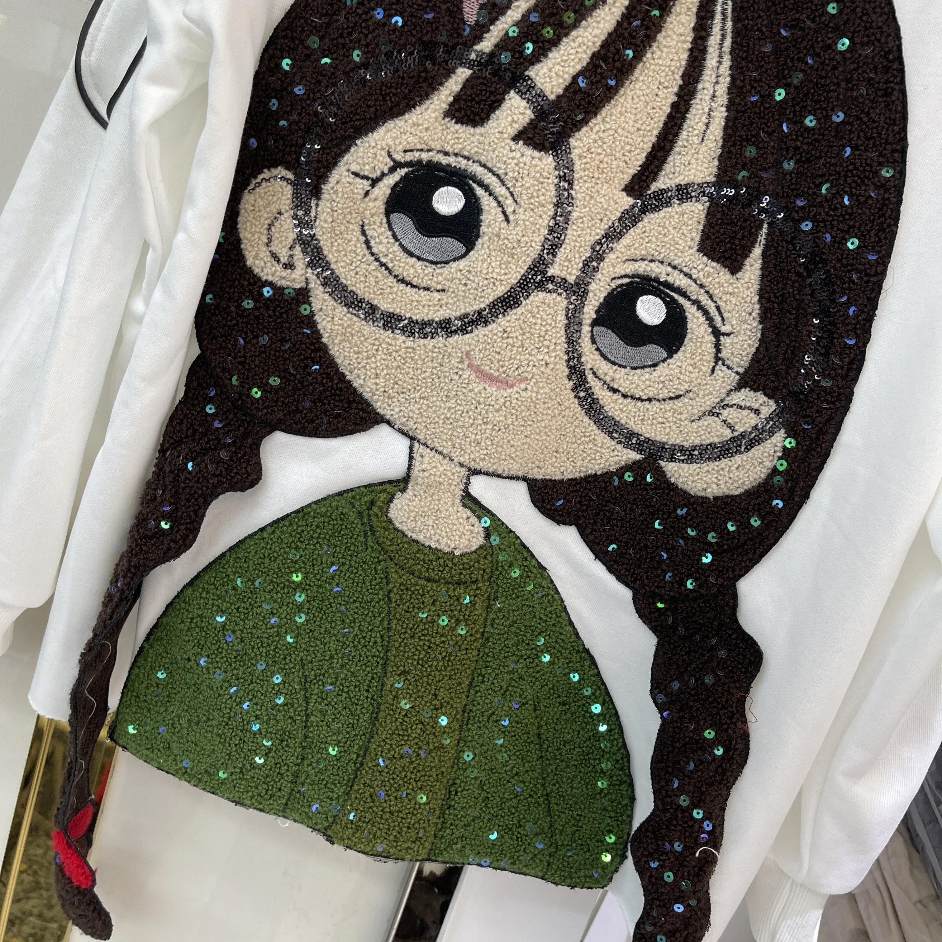 European Style Trendy Brand Patchwork Cartoon Girl Round Neck Long Sleeve Sweatshirt Loose Fit Oversized Top for Women Autumn