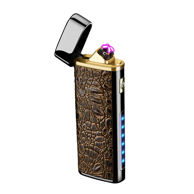 Dual Arc Metal Pulse Electric Lighter LED Lighting Outdoor Windproof Plasma USB Rechargeable Lighter Men\'s High-end Luxury Gift