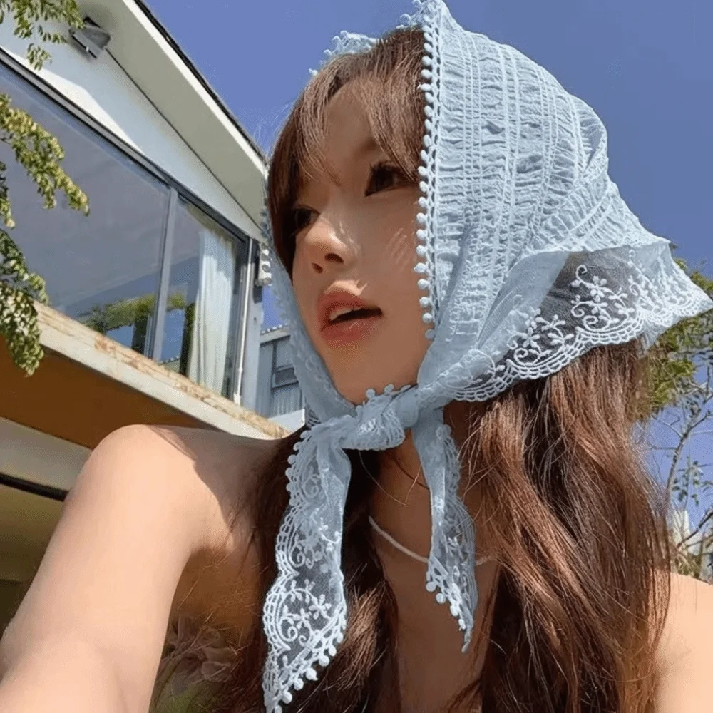 Vintage Lace Scarf Headband Colorful Pastoral Style French-style Hair Scarf Korean Style Exquisite Triangle Headscarf Daily Wear