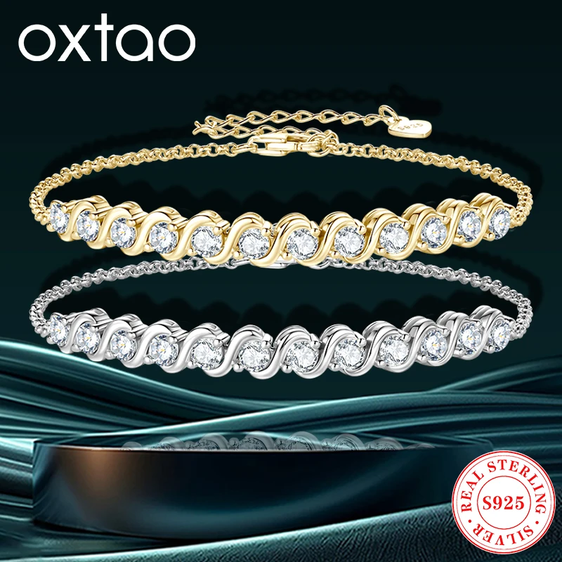 

OXTAO 3mm Moissanite Bracelet With Certified Original 925 Silver Sparking Diamond Infinity Bracelets Wedding Jewelry for Women
