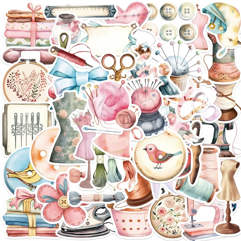 

10/30/50PCS Kawaii Pink Sewing PVC Sticker Aesthetic Chidlren's Stationery Decoration Scrapbooking School Supplies for Kids