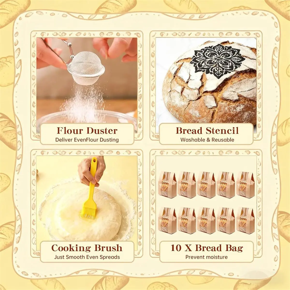 Kit de Herramientas Industriales para Pan de Levadura, Suministros para Hornear Pan de Levadura, Cesta Redonda y Ovalada para Fermentar Pan, Cinta para Levantar Pan