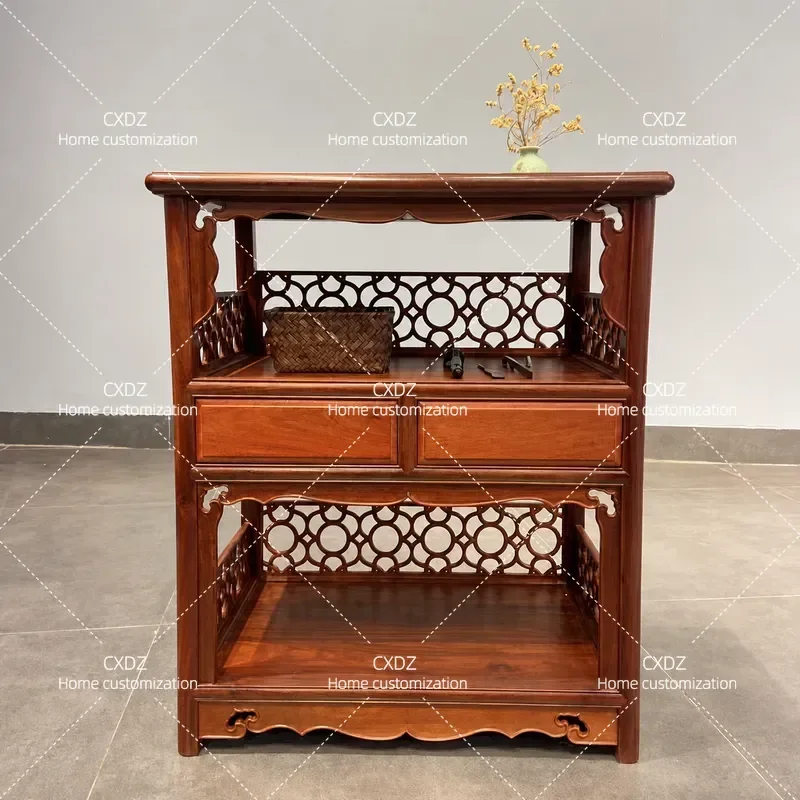Zambia Lobular Red Sandalwood Dining Side Cabinet Chinese Tea Storage Solid Wood Rack Wall Mounted Household Furniture