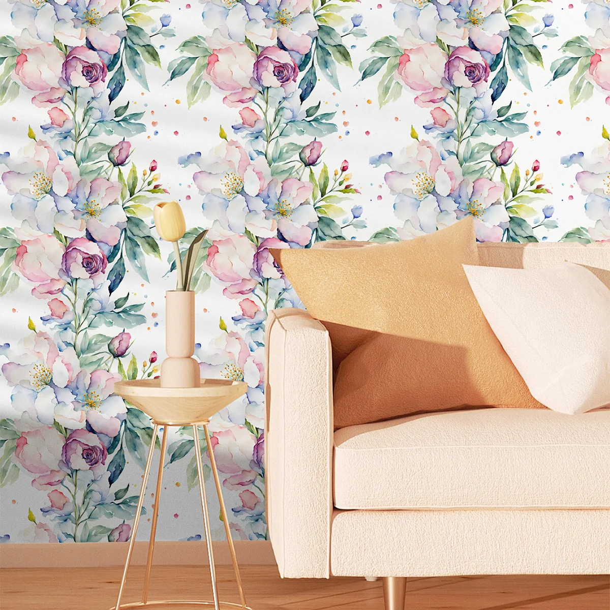 Watercolor Floral Peel and Stick Wallpaper Home Wall Decor Self Adhesive Flower Leaf Wall Paper for Bathroom Bedroom Removable