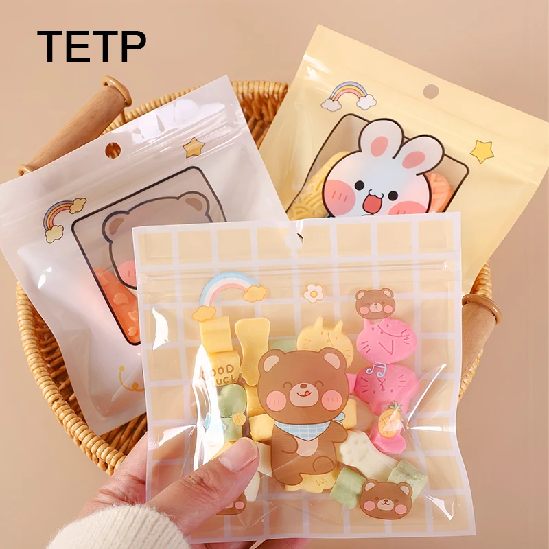 TETP 100Pcs Cartoon Candy Packaging Ziplock Bags With Hang Hole Baby Shower Handmade Cookies Decoration Favors Pocket Reusable