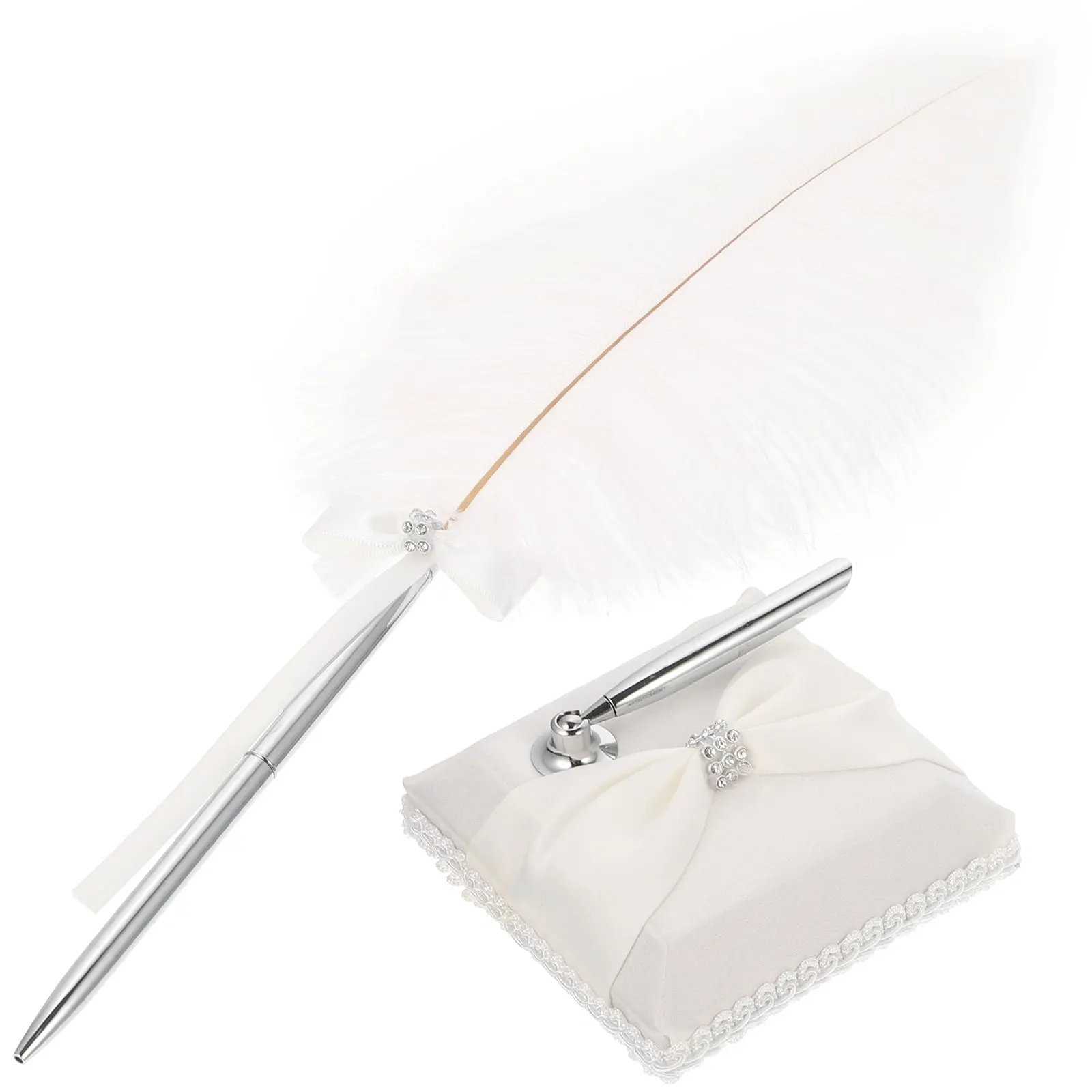 

Pen White 25Cm Signing Pen Guest Book Wedding Bridal Ceremony Rhinestone Satin Metal Handle