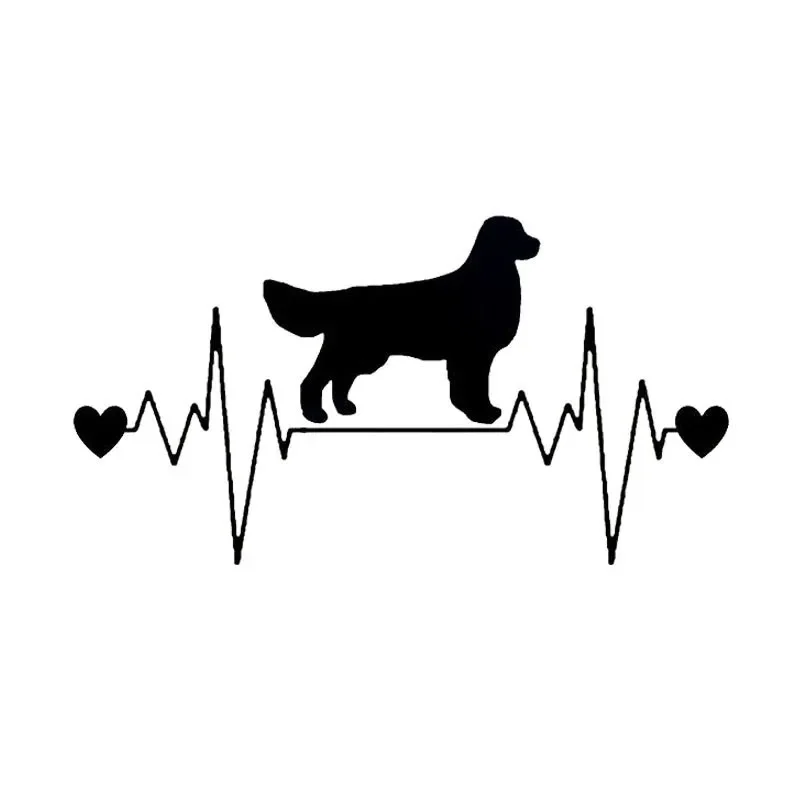 Golden Retriever Heartbeat Lifeline-pegatina creativa para coche, calcomanía de vinilo reflectante, color negro/plateado, 9cm * 19cm