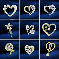 Exquisite Zircon Pearl Dandelion Brooches for Women Jewelry Temperament Shell Heart Shape Women Broche Coat Pins Accessories