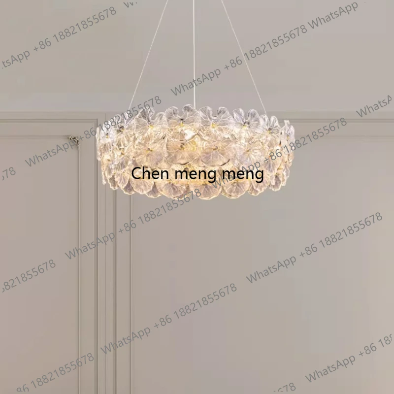 

French light luxury living room chandelier art glass dining room lotus leaf bedroom bedroom lamp