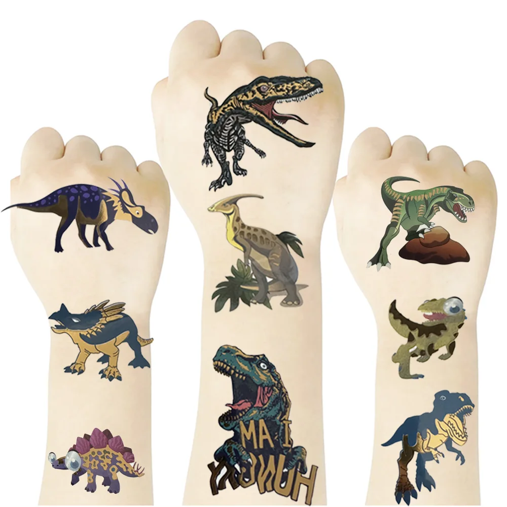 

10 Pcs Glitter Dinosaur Temporary Tattoos Birthday Party Decorations for Kids Gold Styles Dinosaur Supplies Favors Boys Kids