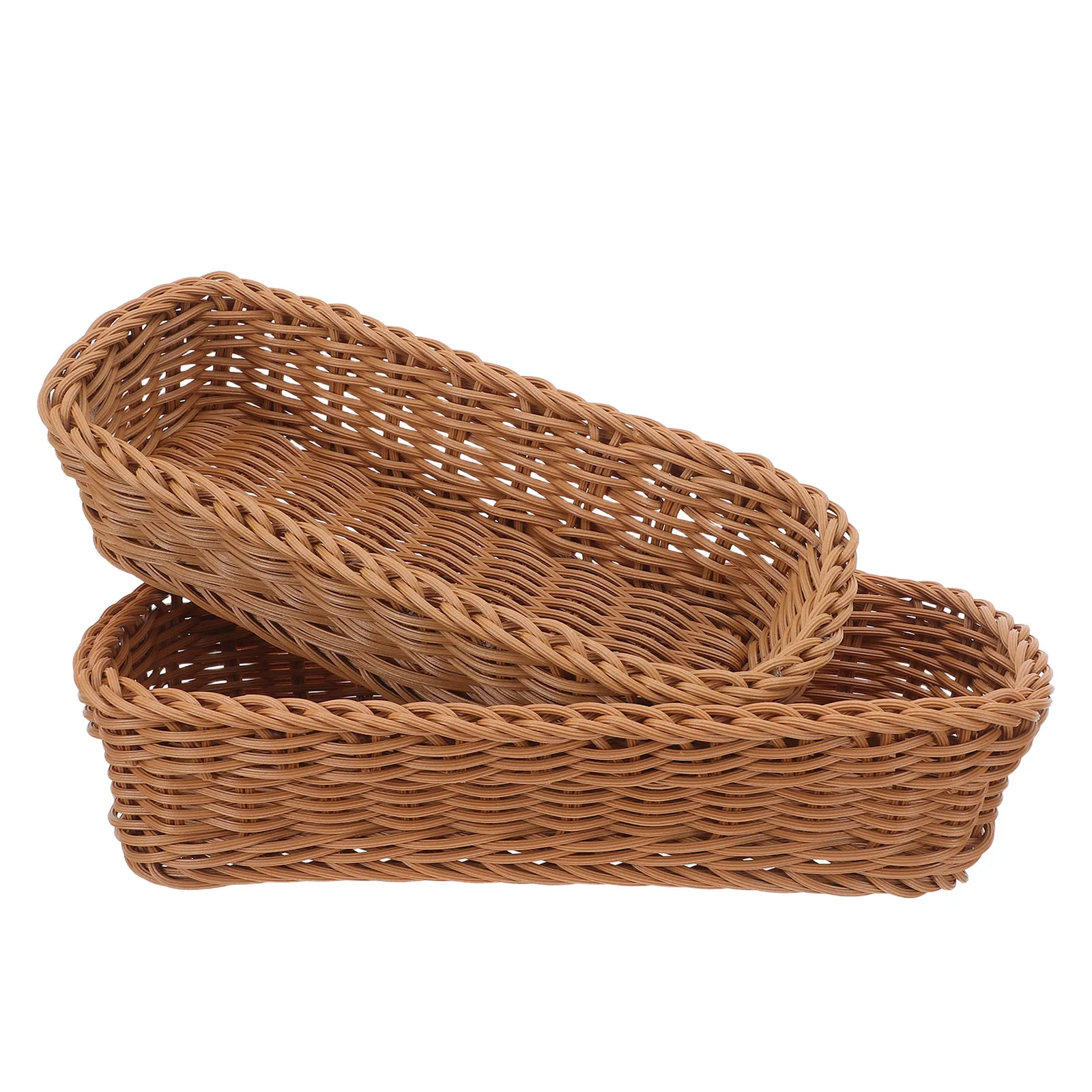 2Pcs Plastic Imitation Rattan Storage Basket Organizer for Kitchen Cutlery Utensils Spice Jars Multifunctional Tableware Holder