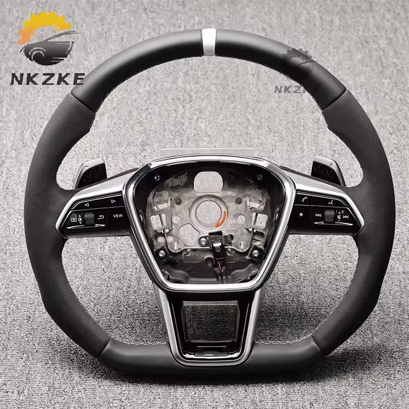 Steering Wheel For Audi A6 C8 A7 E-Tron Is Made Of Alcantara Material And Comes With Buttons And Shift Paddles Car Accessory