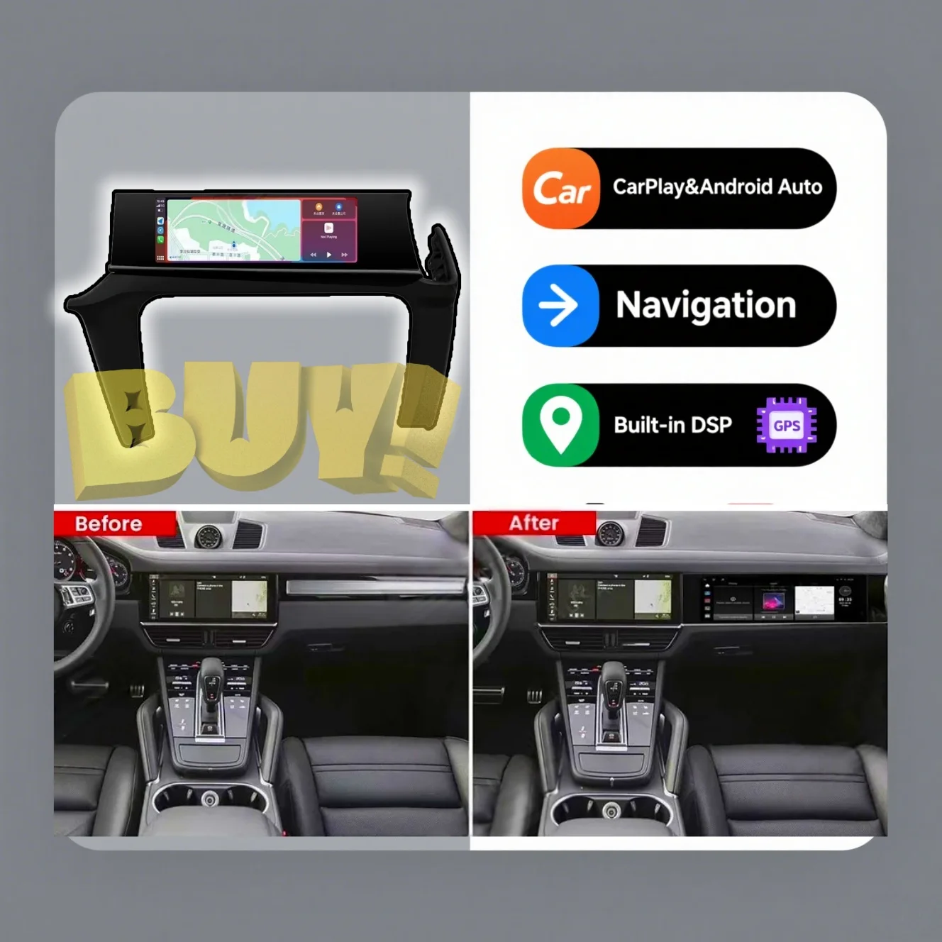 New Upgrade2018- 2023 Car Copilot Android Screen For Porsche Cayenne Auto Headunit Monitor Carplay Passenger Seat Entertainment