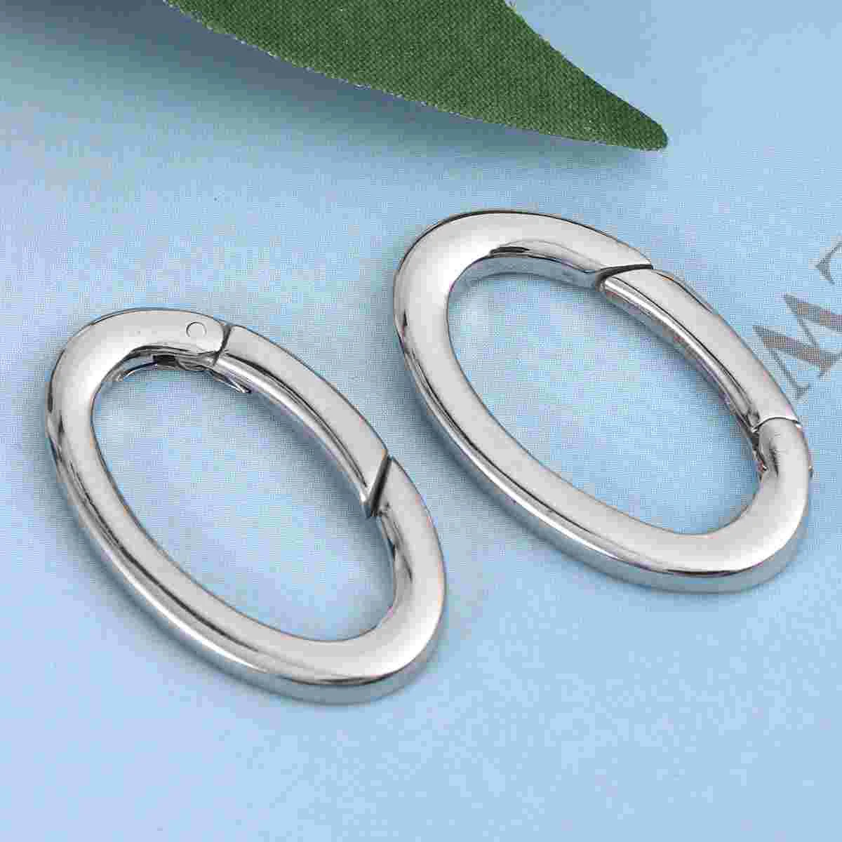 2 Pcs Carabiner Portable Climbing Buckle Mountaineering Stainless Steel Spring Egg Shape Outdoor Sports Silver