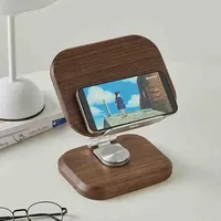 360° Rotating Black Walnut Phone and Tablet Stand  Adjustable Folding Solid Wood Holder Desktop Organizer and Decorative Display