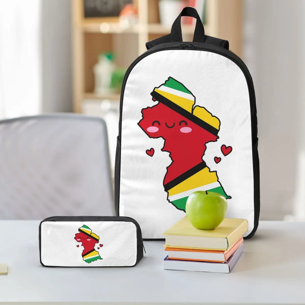 Guyana Flag Map Smile With Love Backpack Boys Girls BookBag School Bag Shoulder Bags 3ps Insulated Lunch Bag Pencil Case