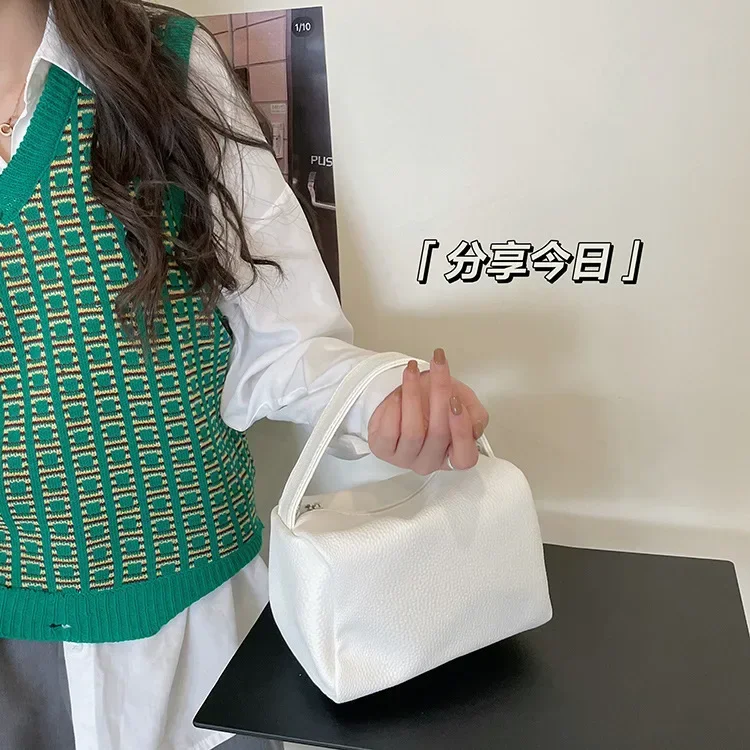 New Simple and Soft Lychee Pattern Tofu Bag Fashion Versatile Handheld Women's Bag Single Shoulder Oblique Straddle Small Bag