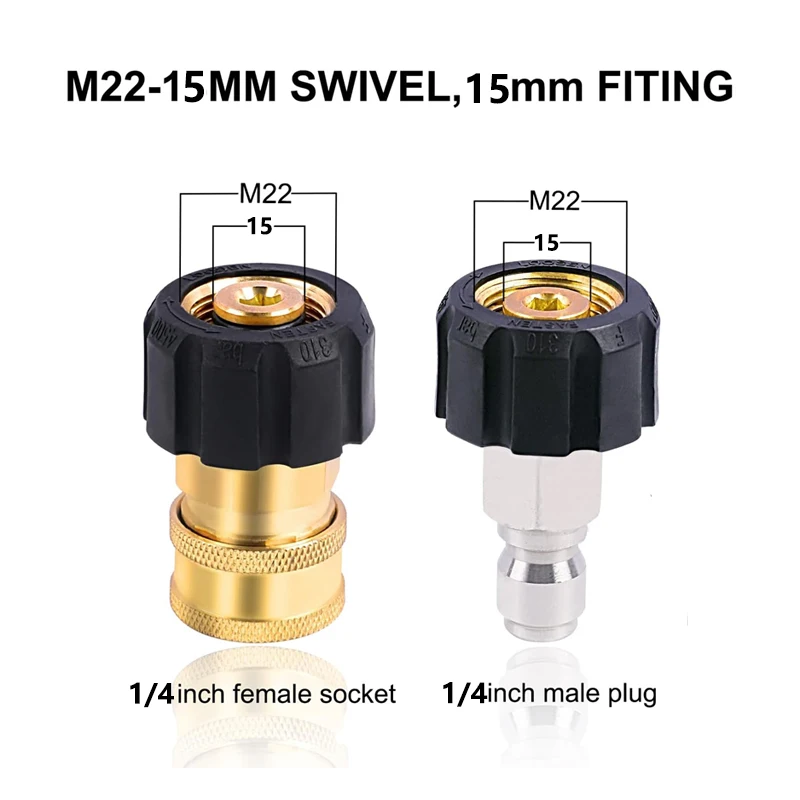 High Pressure Washer Adapter Kit M22 14mm/15mm to 1/4 Quick Connect for High Pressure Gun and Hose Quick Plug 5000 PSI