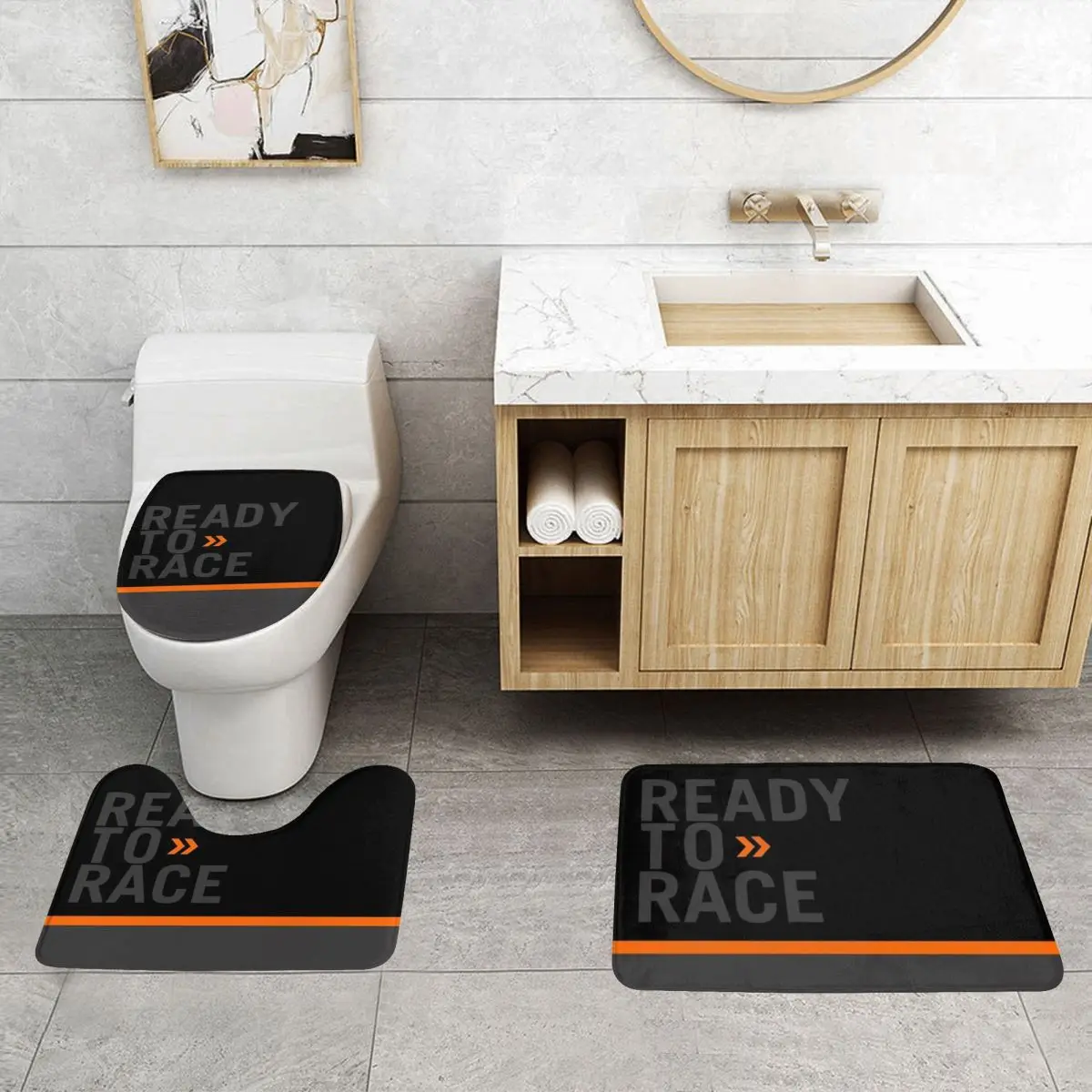 Custom Ready To Race 3 Piece Bathroom Rugs Enduro Cross Motocross Bike Life Non-Slip Absorbent Toilet Bath Mat Set