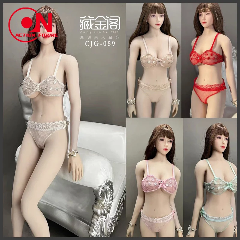 In Stock CJG-059 1/6 Scale Female Sweet Lace Perspective Bow Bra Briefs Underwear Set Fit 12 inch Action Figure Body Dolls