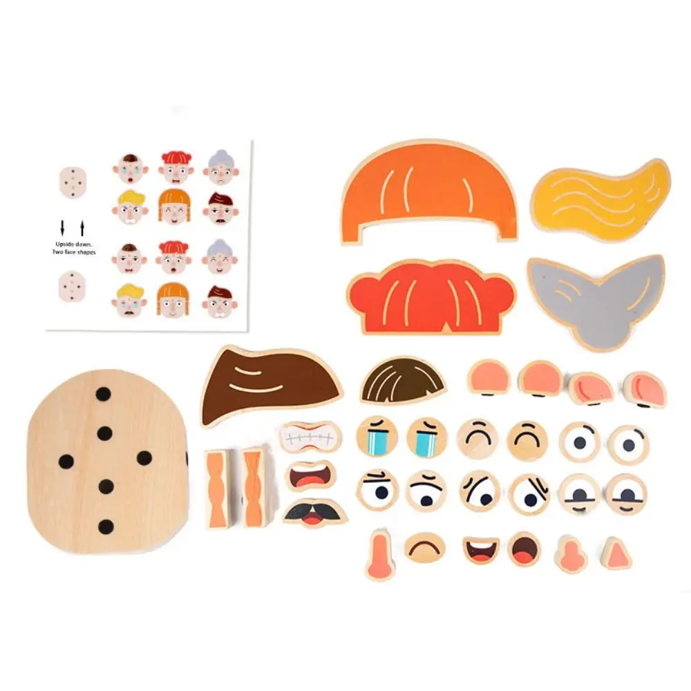 

Jigsaw 3D Animal Puzzles Montessori Character Wooden Face Changing Blocks Portable Logical Thinking Shape Matching Game