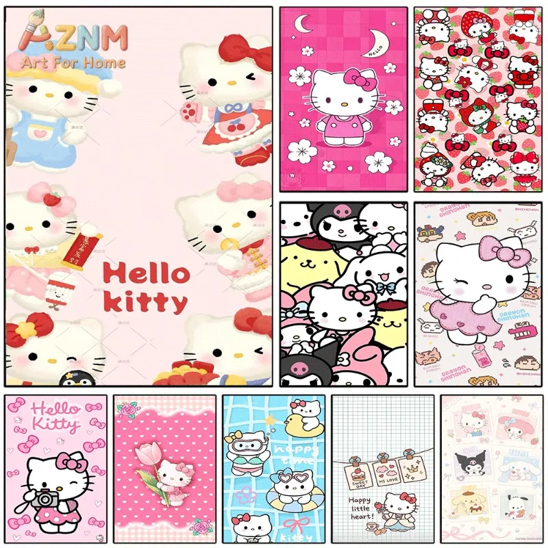 `Hello Kitty Sanrio Kawaii Canvas Wall Art Unframed Poster For Girls Room Strawberry Flower Multi Style Aesthetic Bedroom Dorm