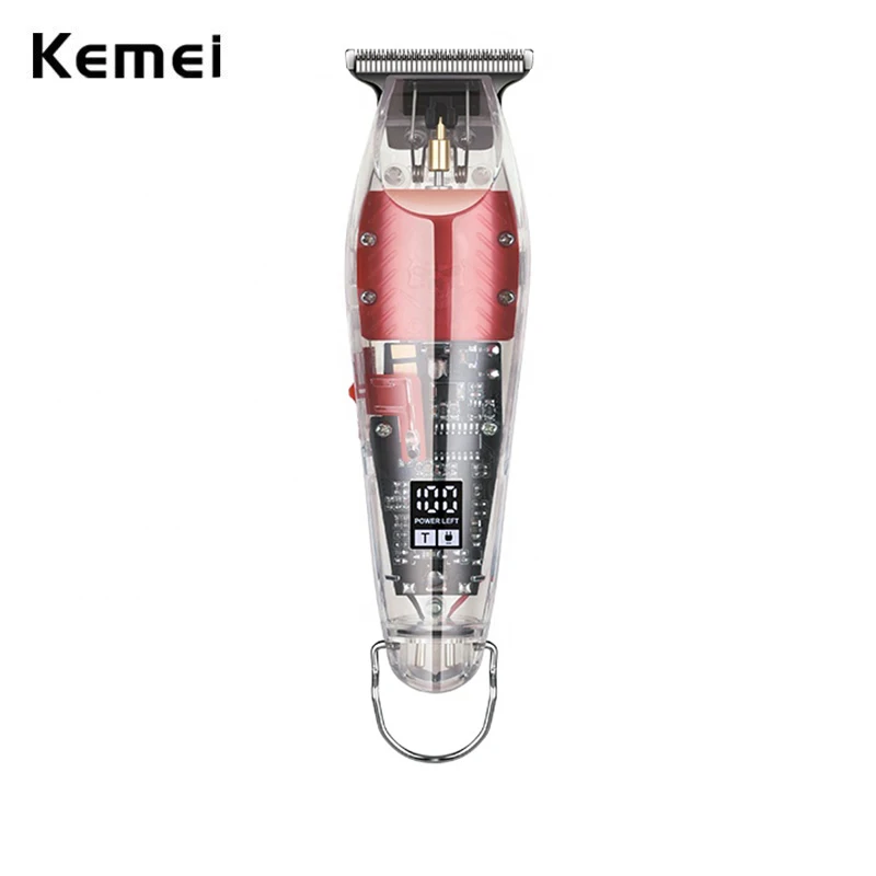 Kemei Hair Trimmer 0mm Professional Barber Hair Clipper Cordless Transparent Men Finish Hair Cutting Machine LED Display Lighter