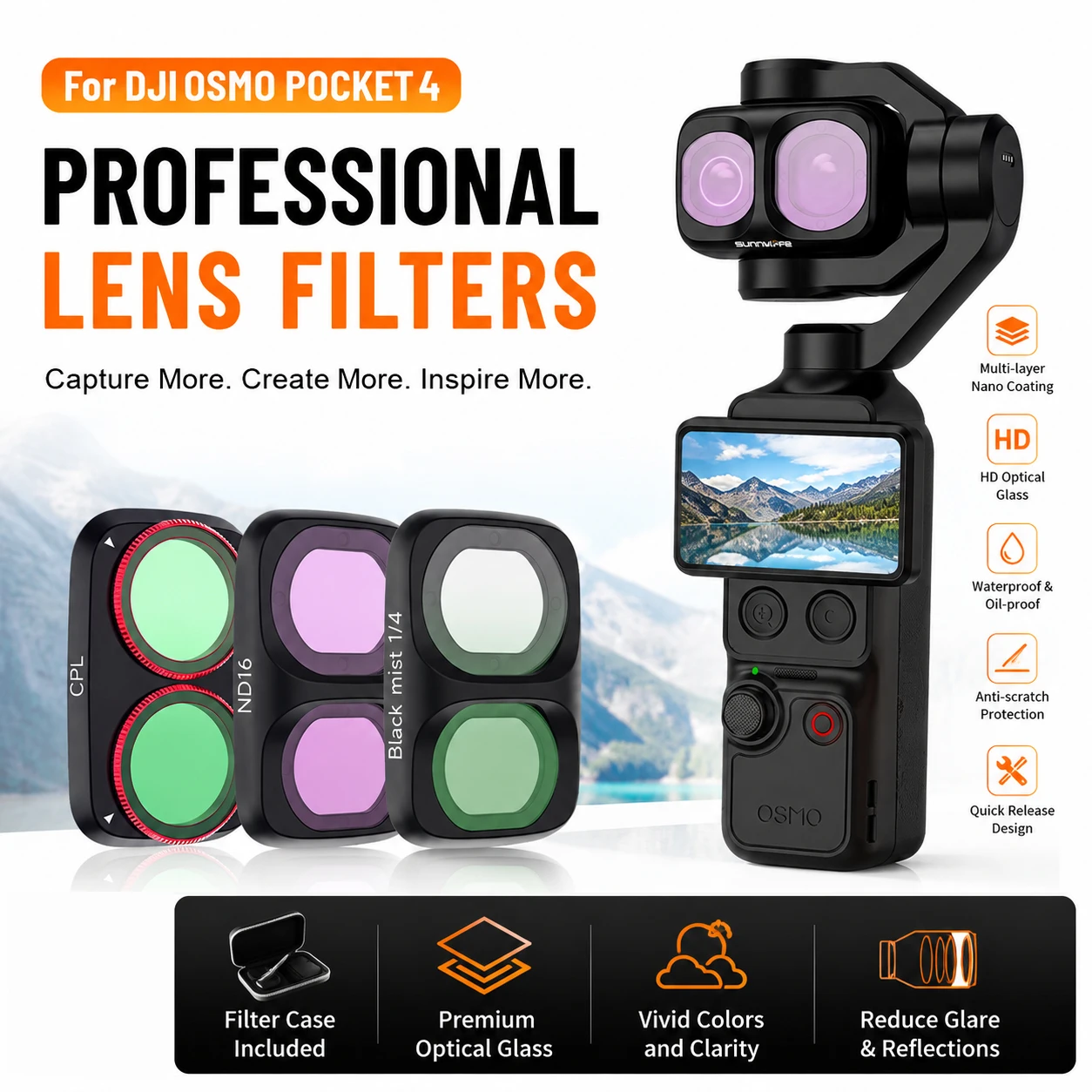 For DJI Osmo Pocket 4P Filter Kit ND 8 16 32 64 NDPL CPL 1/4 Black Mist MCUV Lens Filters HD Optical Glass Camera Accessories