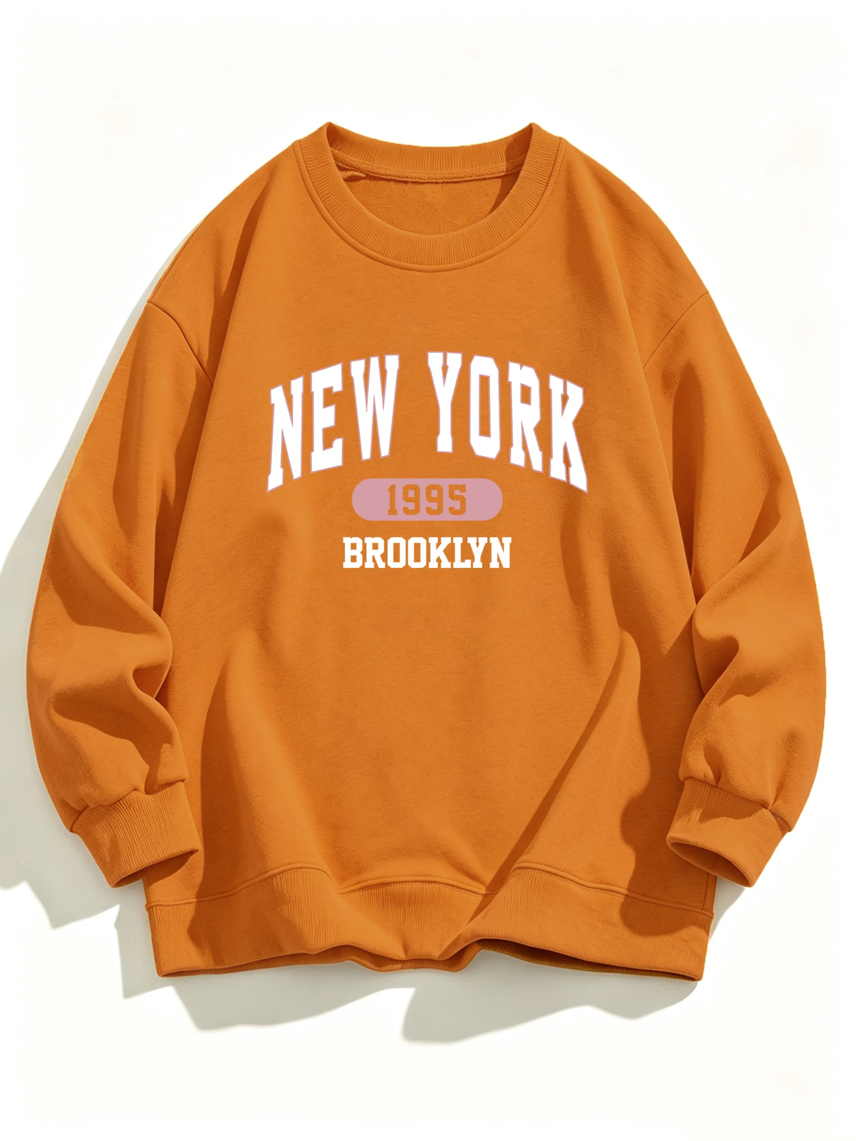 New York Brooklyn 1995 Print Womens All-Match Top Sports Oversized Sweatshirt Breathable Fleece Pullovers Y2K Casual Sportswear