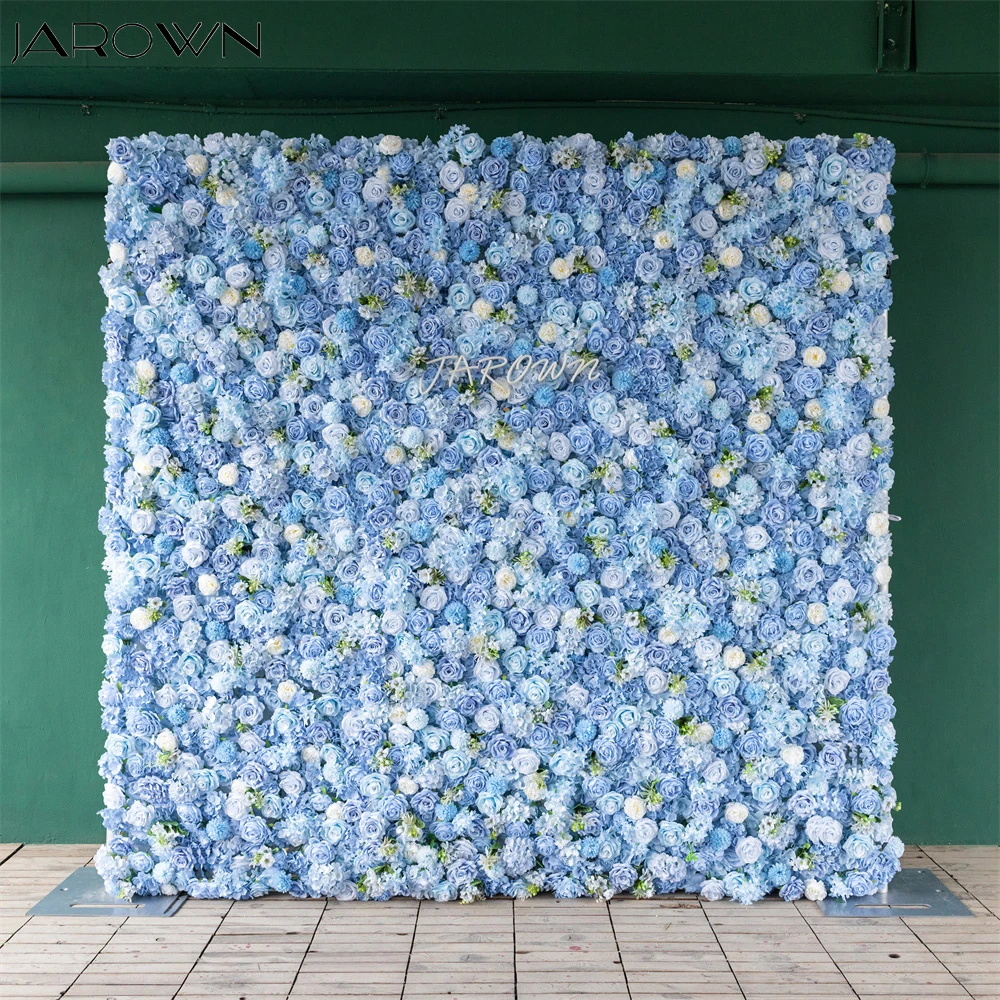 

Luxury 8x8ft Blue White Series Rose Peony Cloth Flower Wall for Wedding Background Decoration Event Party Decor Floral Stand