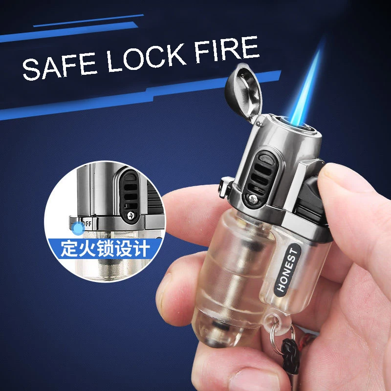 Honest Mini Windproof Small Spray Gun Lighter Inflatable Blue Flame Safety Lock Fire Portable High-end Outdoor Lighting Tool