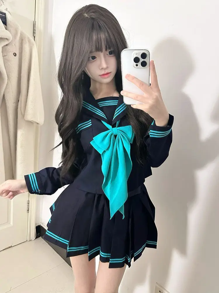 

Japanese Subcultural JK Two Piece Sets Short Sleeve Shirt Women+ High Waist Pleated A-line Skirts Spring Autumn Suit