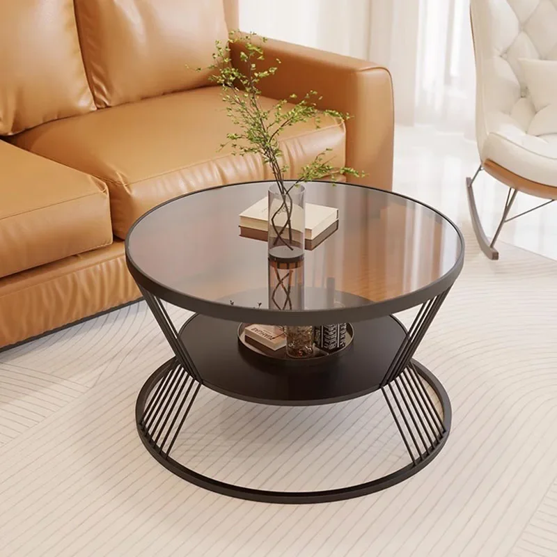 White Nordic Coffee Table Glass Shelf Transparent Modern Round Coffee Table Living Room Apartamento Mesa Furniture For Home