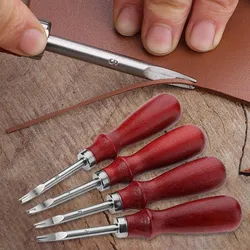 1pc 1.0/1.2/1.4/1.6mm Leather Edge Beveler Skiving Beveling Knife Cutting Hand Craft Tool with Wood Handle DIY Tools