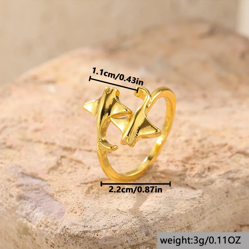 Kreativer Strandstil-Ring in Rochenform in Goldfarbe für Frauen, Boho Meerestier Grüner Eidechsen-Ring, Party-Schmuck-Accessoire – Detail 5