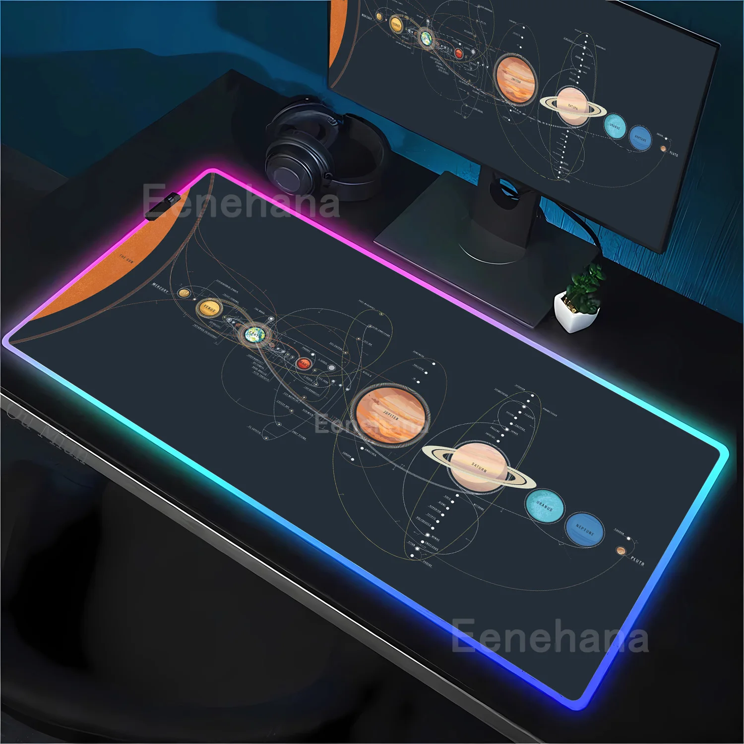 Space Universe Solar System RGB Gaming Mousepad Mouse Mat LED Large Gamer Keyboard Luminous Desk Mat Backlight Mouse Pad Backlit