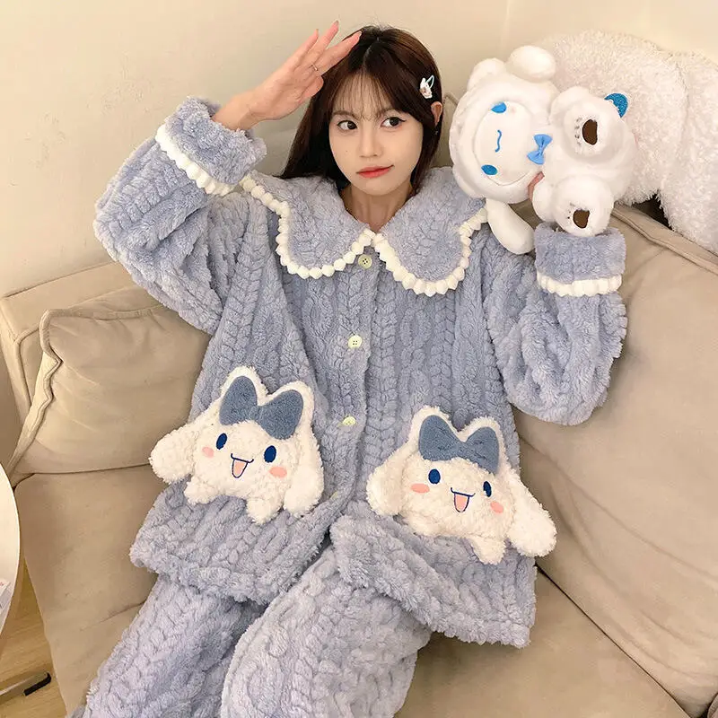 

Женские пижамные комплекты в стиле аниме, удобные, теплые, толстые, домашняя одежда для женщин, 2 предмета, пижамы с длинным рукавом для девочек, молодежная мягкая и нежная одежда