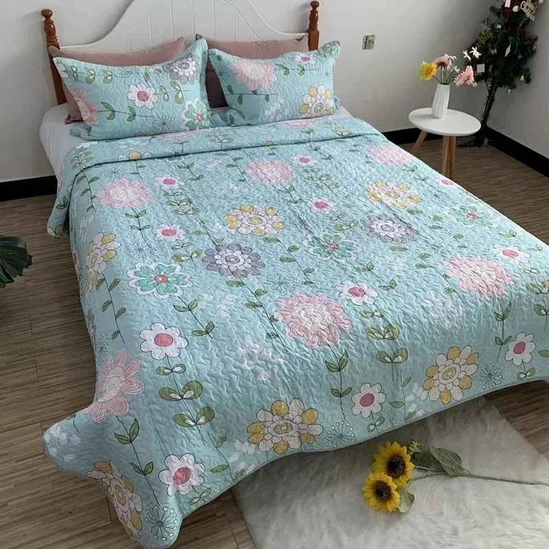 180x220/220x240cm Floral Printed Quilted Bedspread on The Bed Plaid Cover American Style Summer Quilt Adults Blanket Bed Cover