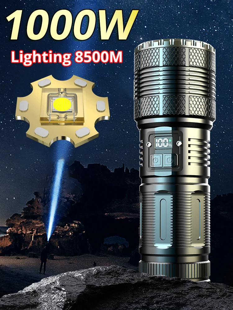 1000W High Power Led Flashlights Tactical Flashlight 7800mah With Built-in Battery Light Emergency Spotlights 9km Holiday Gifts