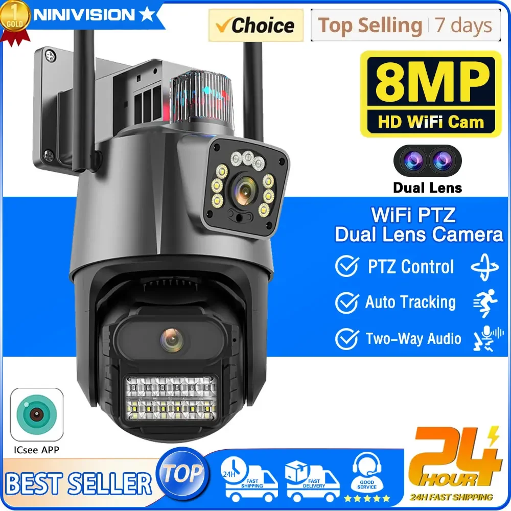 

4K 8MP Wifi PTZ Control Camera Outdoor 4MP Dual Lens Auto Tracking IP Camera CCTV Audio Video Surveillance P2P iCSee&XMeye APP