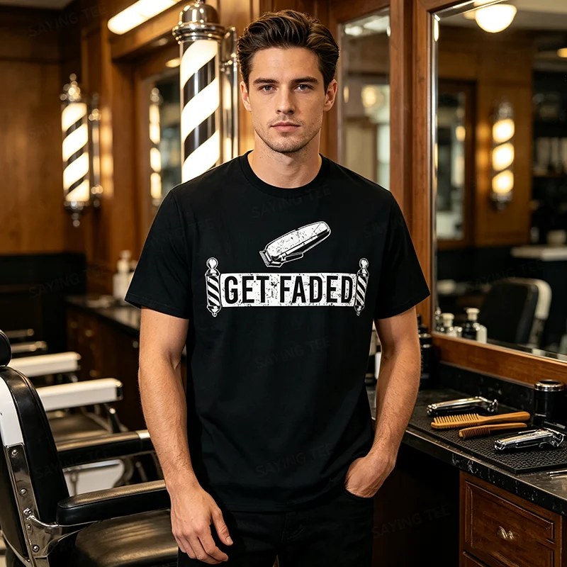 Lustiges „Get Faded Barber“-Design für Männer, Väter, Friseur-Liebhaber, T-Shirt, Y2k-Friseur-Grafik-Schriftzug, weiches Baumwoll-Oberteil – Detail 4