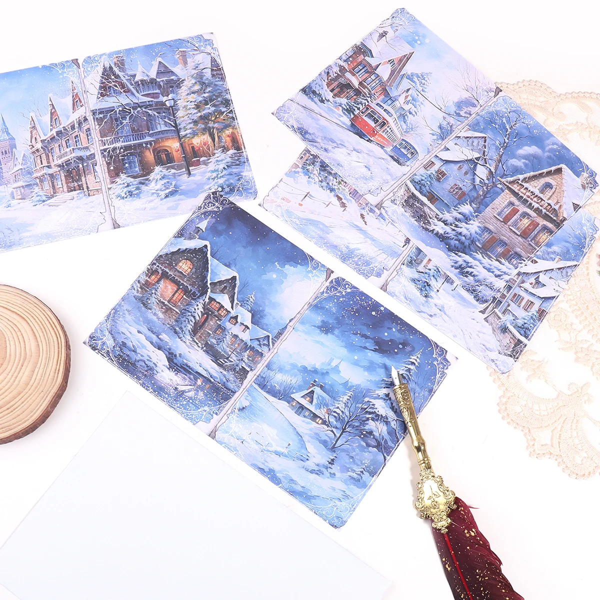 8 hojas por paquete de papel con patrón navideño de invierno, patrones de escenas de nieve de invierno, papel decorativo no adhesivo para collage de planificador diario