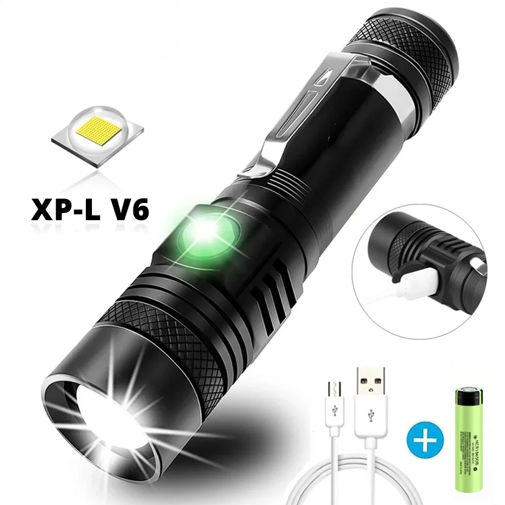 Aluminum Alloy  LED Flashlight  Portable Powerful USB ReChargeable Tactical Zoom Waterproof Torch for Outdoor Camping Emergency