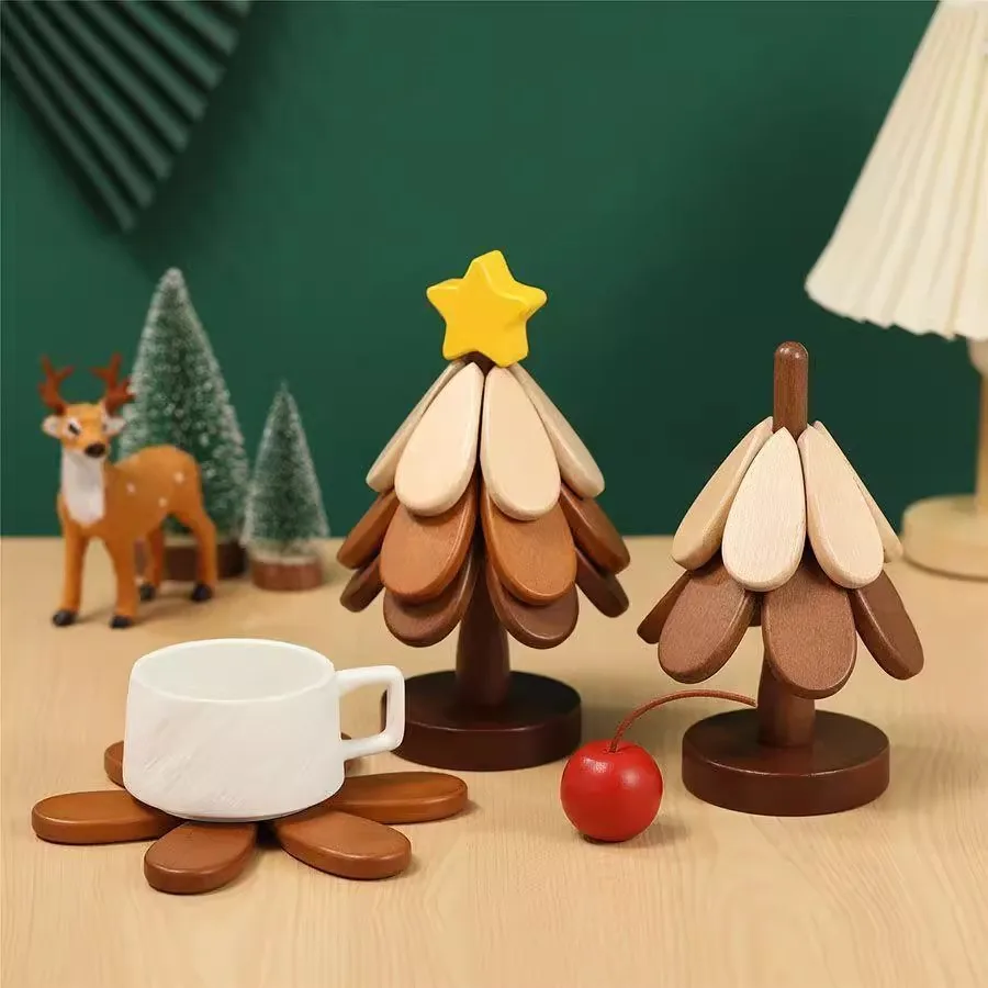 

Christmas Tree Insulation Mat Solid Wood Dining Table Anti Scalding Mat Pot Mat Creative And Personalized Coffee Coasters